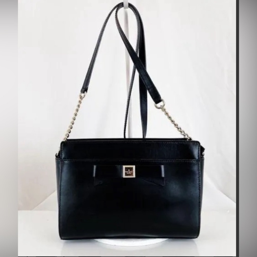 RARE KATE SPADE PATENT LEATHER HANDBAG W CHAIN CROSSBODY OR SHOULDER BLACK